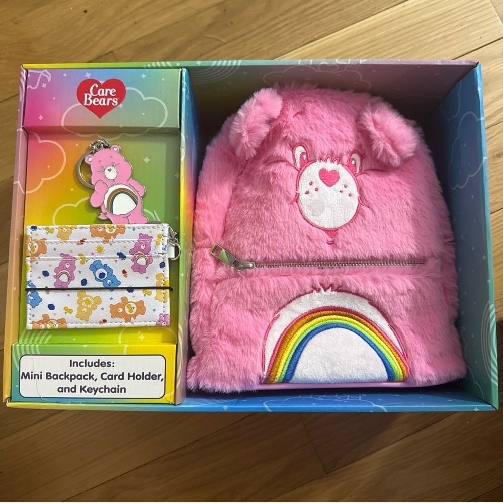 Carebears Cheer Bear gift set Backpack Or purse ID Card Wallet & Keychain New